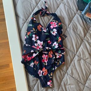 Floral Halter One-Piece Bathing Suit